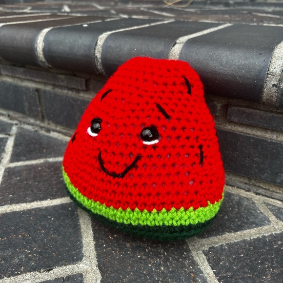 Hand Crochet ed Happy Little Watermelon Plushie Stuffed Animal! - Picture 5 of 12